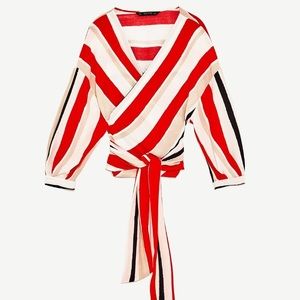 Zara striped wrap blouse